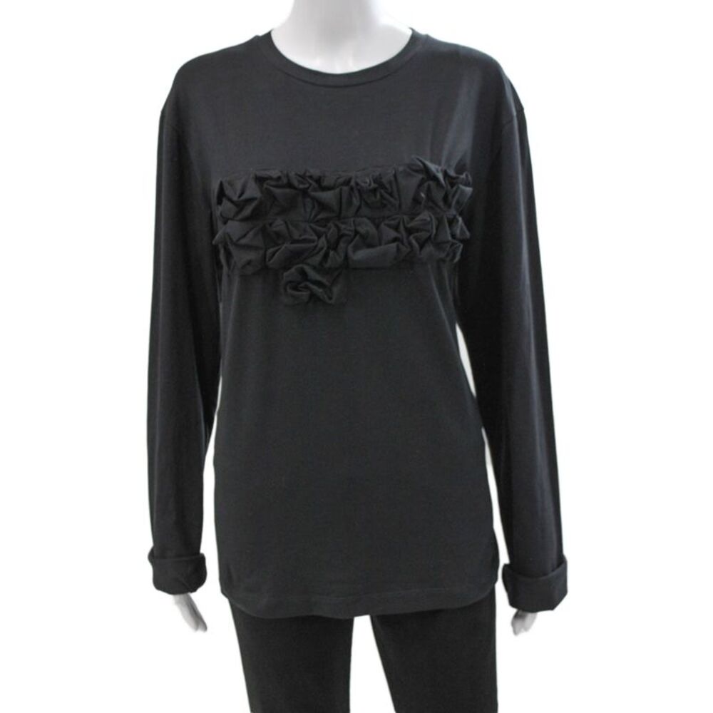 Meimeij Women Basic Merino Wool Black Long Sleeve T-Shirt Round Neck Size 48